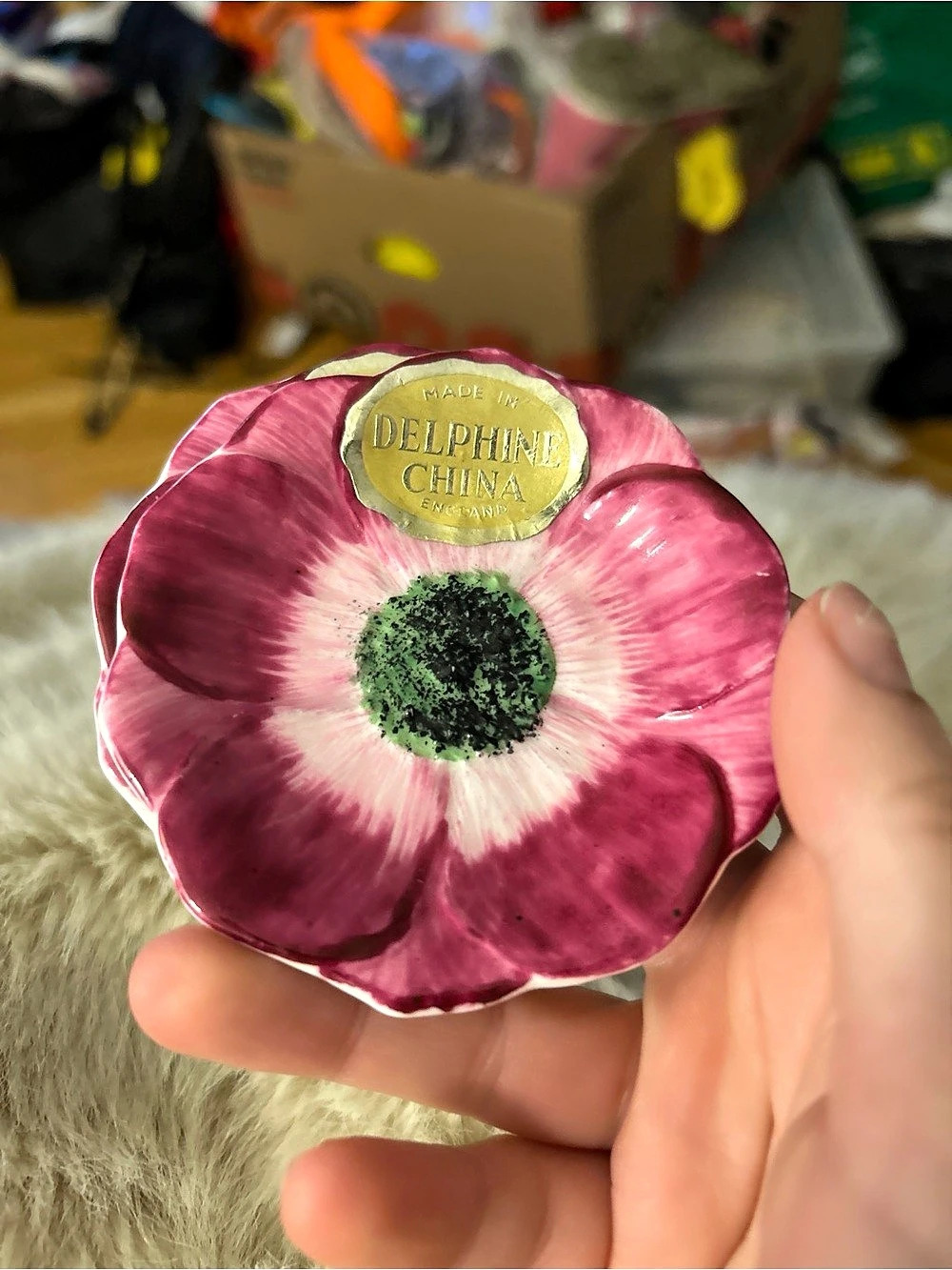 Delphine China Flower-Shaped Ceramic Decor in Pink & Green x2